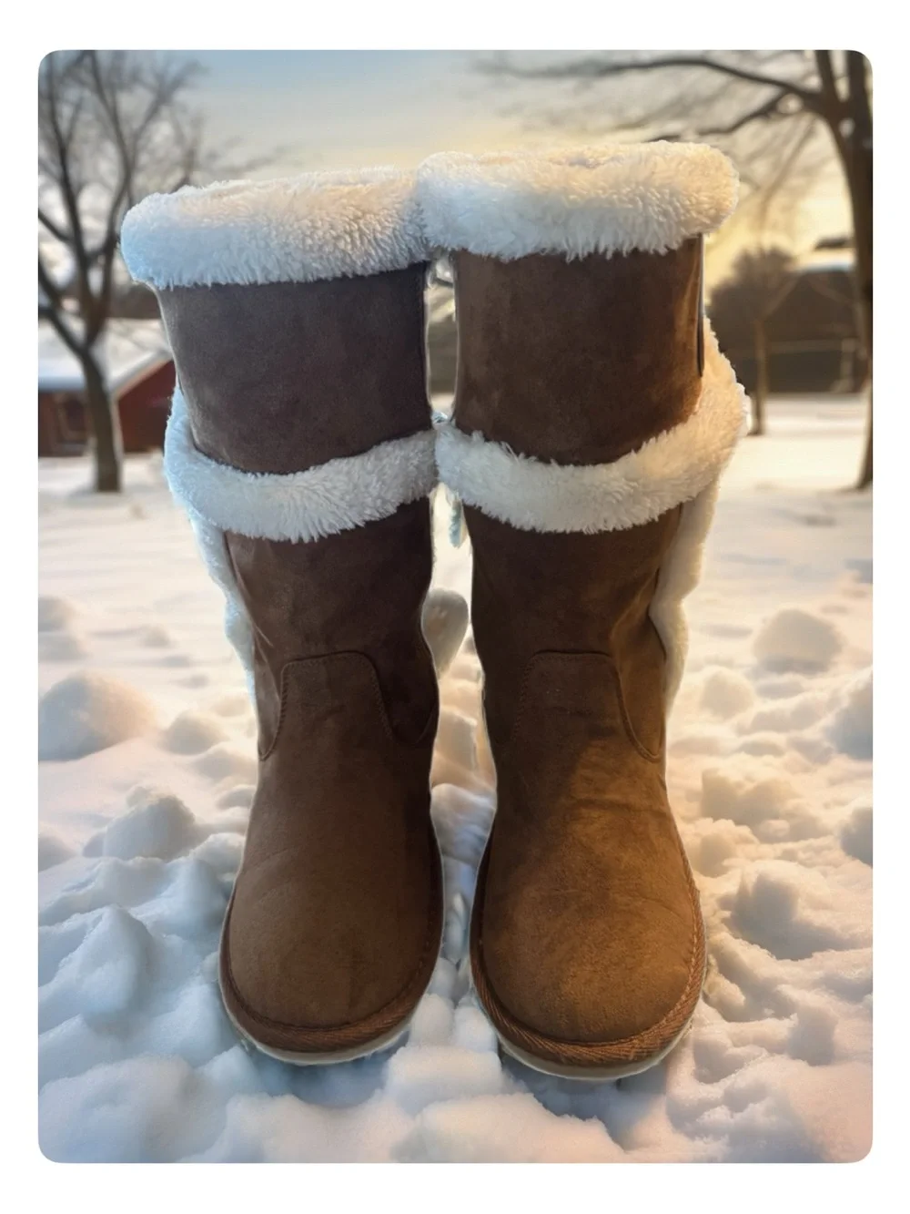 Michael Kors Brown Suede Winter Boots with Cream Shearling Trim